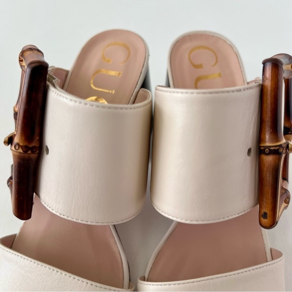 GUCCI | Bamboo Buckle Mystic White Leather Mule Slide High Heel EU 37 - Picture 8 of 16